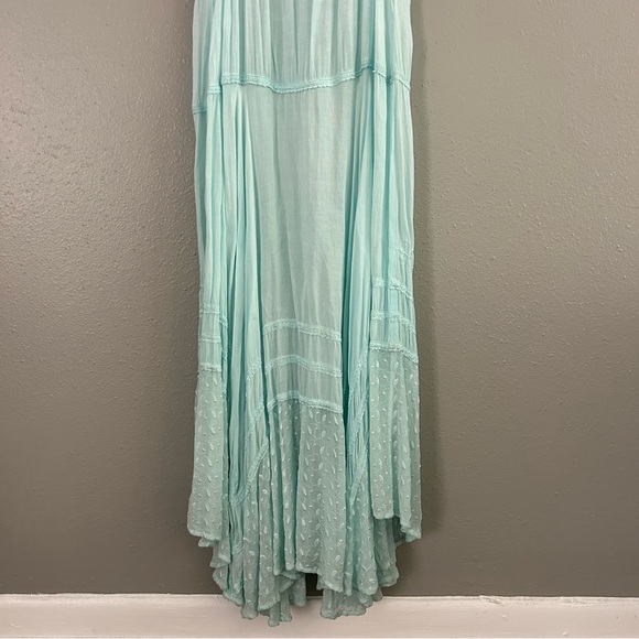 L’Pogee Embroidered Crochet Maxi Dress Handkerchief Hem Flowy Boho One Sz Sample - Picture 9 of 11